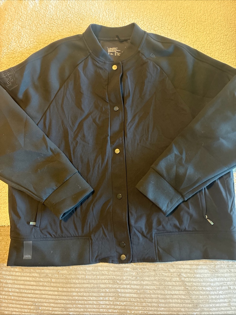 UNRL Apex Bomber Jacket Womens 2XL Black Snap Front Athletic Coat zip pockets